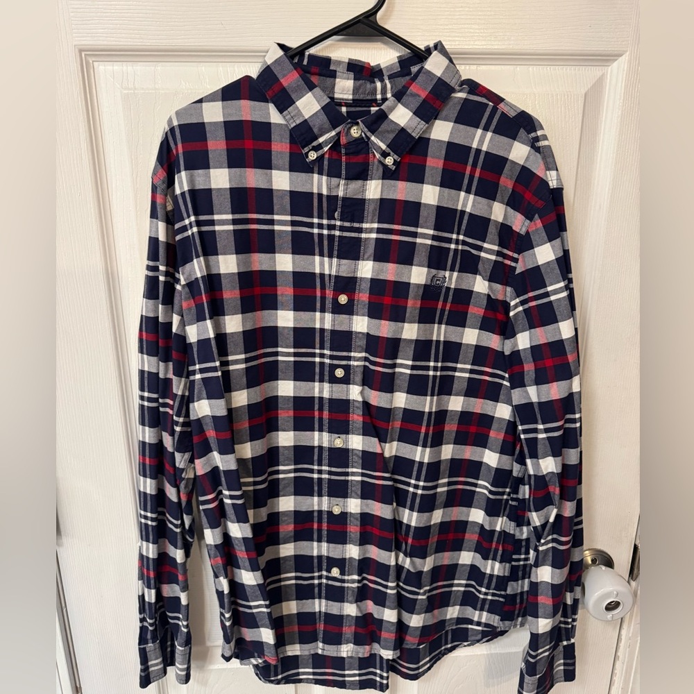 👔 Like new Men's XL Plaid Red, White & Blue Chaps Stretch Oxford Button-Down